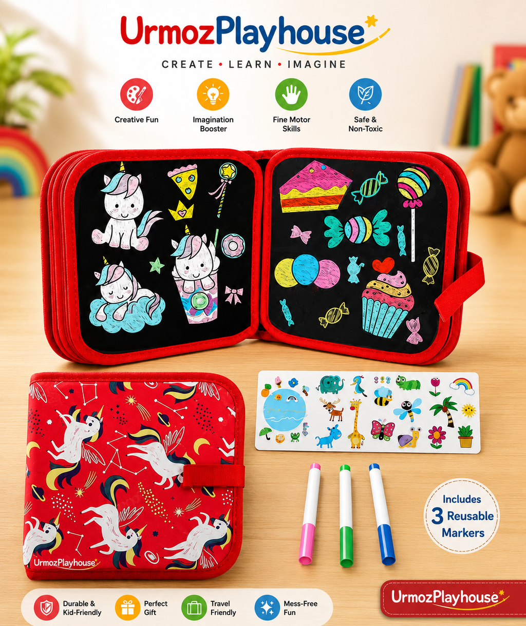 ✨🎨 Magic Reusable Doodle Drawing Book for Kids 🖍️ | 3 Color Pens & Wipe Cloth
