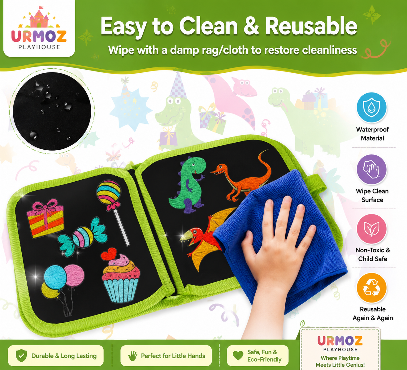 ✨🎨 Magic Reusable Doodle Drawing Book for Kids 🖍️ | 3 Color Pens & Wipe Cloth